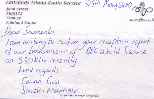 FIRS Falklands Radio QSL Card